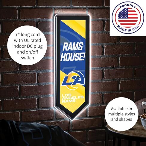 فريق Sports America Evergreen NFL Los Angeles Rams | فائقة الرقيقة LED LED SIGN DECER | لافتة راية كبيرة | 9 × 23 بوصة | صنع في الولايات المتحدة in Kuwait