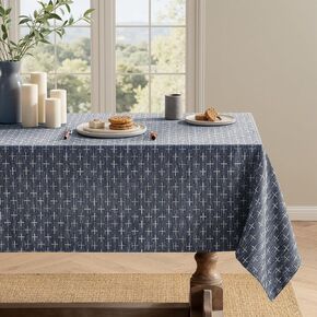 Miuleee Navy Blue Linen Table Table Rectangle TableCloth مقاومة للماء مقاومة للانسكاب قطعة قماش مائدة مزخرفة ، نمط مزرعة مزرعة ريفي لتناول الطعام/الحفلة/بوفيه/حفل زفاف ، 60 × 102 بوصة in Kuwait