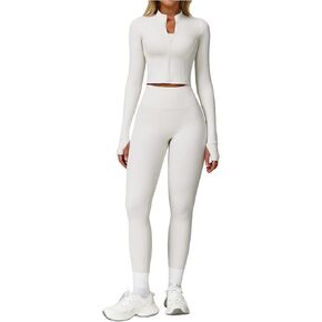 Yknktstc مجموعات تجريب 3 قطع للنساء مع حمالات صدر رياضية Strappy وطماق عالية الخصر سترة علوية قصيرة ملابس الصالة الرياضية واليوجا in Kuwait
