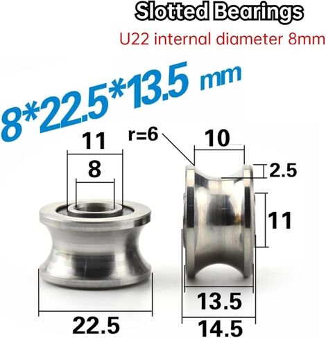 Deep Groove Ball Bearing 5PCS High-Precision T-Slot U-Slot Bearing U22T22 Track Wheel Pulley Bearing Over 12 Axis 8 * 22.5 * 14.5 * 13.5 mm (Size : U22-Screws) in Saudi Arabia