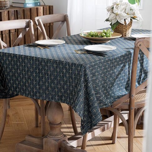 MIULEE Navy Blue Linen Table Cloth Rectangle Tablecloth Waterproof Spillproof Cross-Star Textured Table Cloth, Decorative Rustic Farmhouse Style for Dining/Party/Buffet/Wedding,60x102 Inch in Saudi Arabia