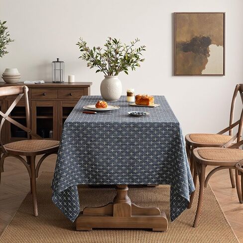 MIULEE Navy Blue Linen Table Cloth Rectangle Tablecloth Waterproof Spillproof Cross-Star Textured Table Cloth, Decorative Rustic Farmhouse Style for Dining/Party/Buffet/Wedding,60x102 Inch in Saudi Arabia
