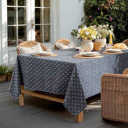 MIULEE Navy Blue Linen Table Cloth Rectangle Tablecloth Waterproof Spillproof Cross-Star Textured Table Cloth, Decorative Rustic Farmhouse Style for Dining/Party/Buffet/Wedding,60x102 Inch in Saudi Arabia
