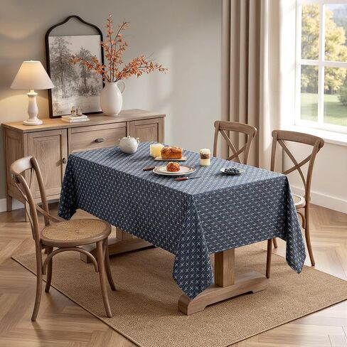 MIULEE Navy Blue Linen Table Cloth Rectangle Tablecloth Waterproof Spillproof Cross-Star Textured Table Cloth, Decorative Rustic Farmhouse Style for Dining/Party/Buffet/Wedding,60x102 Inch in Saudi Arabia