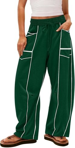 Barrel Pants Women Casual Cargo Wide Leg Baggy Sweatpants Drawstring High Waisted Lounge Palazzo Pants with Pockets in Saudi Arabia