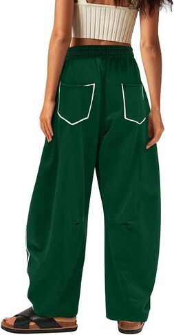 Barrel Pants Women Casual Cargo Wide Leg Baggy Sweatpants Drawstring High Waisted Lounge Palazzo Pants with Pockets in Saudi Arabia