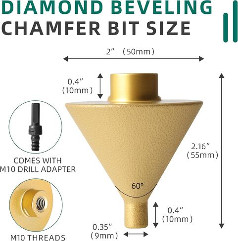 Diamond Beveling Chamfer Bit with 10 pcs Glass Cutting Disc for Angle Grinder，for M10 Thread Adapter (50mm Bit) in Saudi Arabia