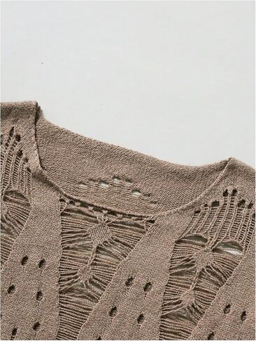 WDIRARA Men's Ripped Distressed Sweater Crewneck Long Sleeve Pullovers Oversized Knit Top in Saudi Arabia