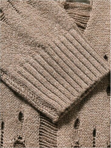 WDIRARA Men's Ripped Distressed Sweater Crewneck Long Sleeve Pullovers Oversized Knit Top in Saudi Arabia