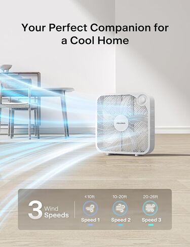 Pelonis 20 بوصة مروحة مربع - 3 سرعات ، 25 قدم/ثانية ، عشاق الأرضيات ، رمي الهواء المتفوق (2295 CFM) ، الوزن الخفيف ، 5 شفرات ، محمولة ودائمة لغرفة النوم ، المكتب ، غرفة المعيشة ، المرآب in Kuwait
