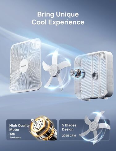 Pelonis 20 بوصة مروحة مربع - 3 سرعات ، 25 قدم/ثانية ، عشاق الأرضيات ، رمي الهواء المتفوق (2295 CFM) ، الوزن الخفيف ، 5 شفرات ، محمولة ودائمة لغرفة النوم ، المكتب ، غرفة المعيشة ، المرآب in Kuwait
