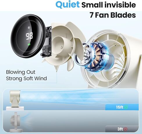WSKEN Desk Fan with Battery Operated, Quiet Digital Display Portable Fan for Office, Bedroom, Kitchen, Home, Outdoor, 100 Speeds 115° Tilt Small Travel Camping Table Fan,Bluish Black in Kuwait