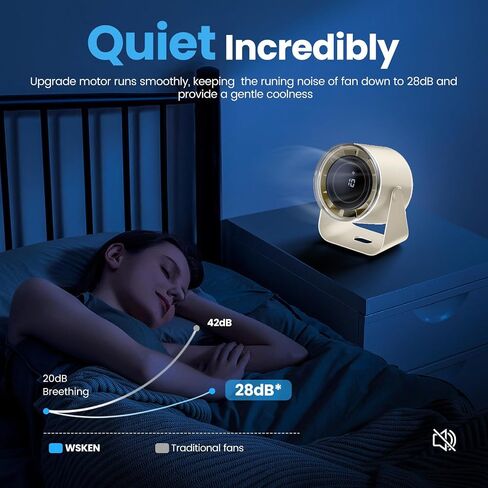 WSKEN Desk Fan with Battery Operated, Quiet Digital Display Portable Fan for Office, Bedroom, Kitchen, Home, Outdoor, 100 Speeds 115° Tilt Small Travel Camping Table Fan,Bluish Black in Kuwait