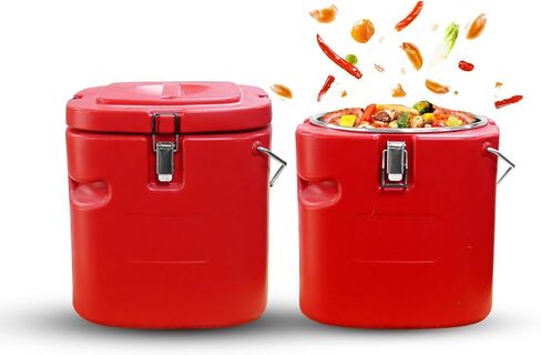 حاوية حساء معزولة من Plieren لتسخين الطعام التجاري للطعام الساخن أو البارد، صندوق ساخن سعة 2.5 جالون لتقديم الطعام، مبرد طعام مع 4 أبازيم ومقابض وملعقة، حامل حساء للمطعم والمقصف والمنزل in Kuwait