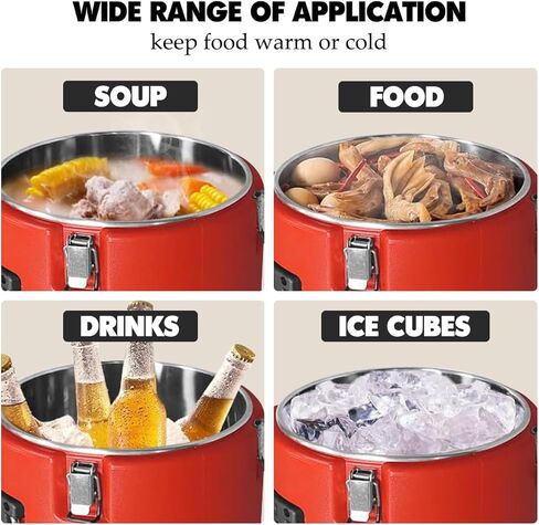 حاوية حساء معزولة من Plieren لتسخين الطعام التجاري للطعام الساخن أو البارد، صندوق ساخن سعة 2.5 جالون لتقديم الطعام، مبرد طعام مع 4 أبازيم ومقابض وملعقة، حامل حساء للمطعم والمقصف والمنزل in Kuwait