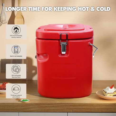 حاوية حساء معزولة من Plieren لتسخين الطعام التجاري للطعام الساخن أو البارد، صندوق ساخن سعة 2.5 جالون لتقديم الطعام، مبرد طعام مع 4 أبازيم ومقابض وملعقة، حامل حساء للمطعم والمقصف والمنزل in Kuwait