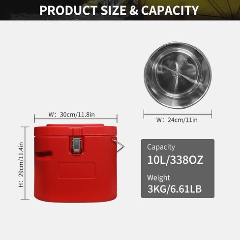 حاوية حساء معزولة من Plieren لتسخين الطعام التجاري للطعام الساخن أو البارد، صندوق ساخن سعة 2.5 جالون لتقديم الطعام، مبرد طعام مع 4 أبازيم ومقابض وملعقة، حامل حساء للمطعم والمقصف والمنزل in Kuwait