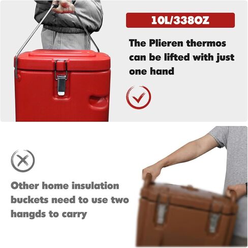 حاوية حساء معزولة من Plieren لتسخين الطعام التجاري للطعام الساخن أو البارد، صندوق ساخن سعة 2.5 جالون لتقديم الطعام، مبرد طعام مع 4 أبازيم ومقابض وملعقة، حامل حساء للمطعم والمقصف والمنزل in Kuwait