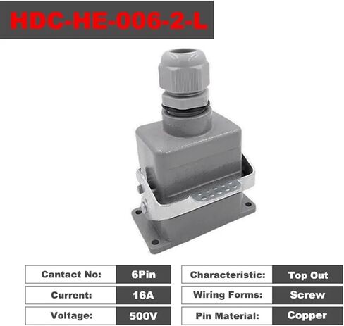 الموصلات الثقيلة HDC-HE-006-1/2/3/4-L F/M 6PIN 16A توصيل موصل الطيران المستطيل الصناعي (HDC-HE-006-2-لتر) in Kuwait