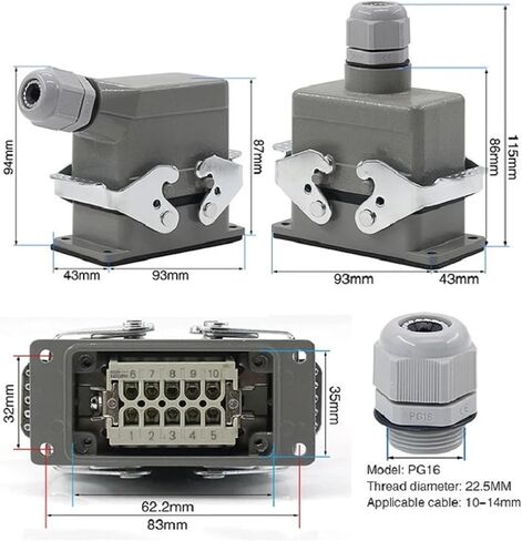 Rectangular Heavy Duty Connector HDC-HE-10 Aviation Industry Waterproof Sand Proof Socket Electric Connector 500V 16A(Side Connection) in Saudi Arabia