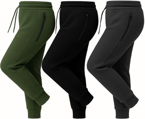 BenBen 3 Pack Men's Joggers with Zipper Pocket Fleece Sweatpants Athletic Pants Running Workout in Kuwait