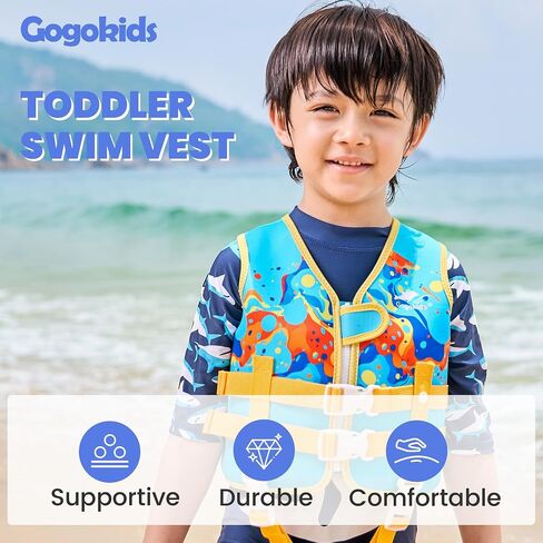 Gogokids Toddler Swim Vest, Kids Float Jacket with Dual Adjustable Strap, Child Swimming Pool Vest for 2-8 Years Swimming Learning in Saudi Arabia