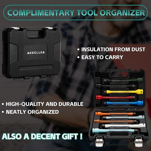 5-Piece Torque Limiting Extension Bar Set, 1/2" Drive, 8" Long, 65-140 Ft-lbs, CR-MO, SAE Standard, Color-Coded Impact Socket Extension Bar Set with Storage Case, for Tire Repair & Drills in Kuwait