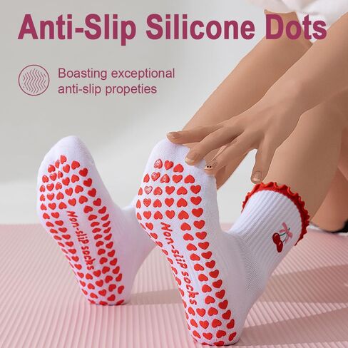 Cute Pilates with Grips Socks for Women Ruffle Frilly Yoga Socks Non Slip Crew Grippy Sock for Barre Hospital Dance in Saudi Arabia