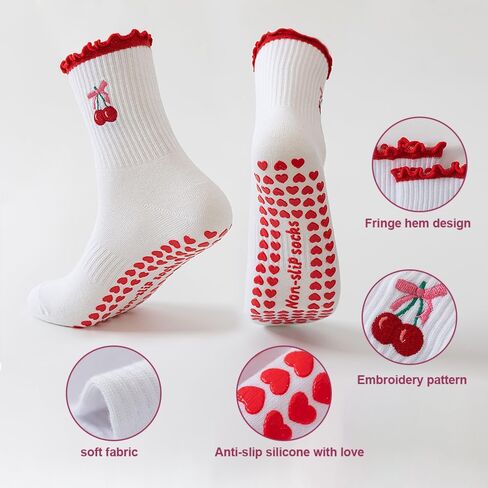 Cute Pilates with Grips Socks for Women Ruffle Frilly Yoga Socks Non Slip Crew Grippy Sock for Barre Hospital Dance in Saudi Arabia