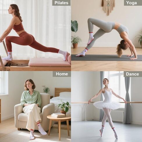 Cute Pilates with Grips Socks for Women Ruffle Frilly Yoga Socks Non Slip Crew Grippy Sock for Barre Hospital Dance in Saudi Arabia
