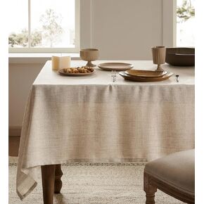 Linen Tablecloth for Rectangle Table 52x70 Inch Natural, Farmhouse Style Neutral Tablecloth, Water Resistant Burlap Tablecloths for Dining Table Farmhouse Kitchen in Saudi Arabia
