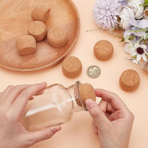 OLYCRAFT 8Pcs Wooden Cork Stoppers 1.3~1.5 Inch Cork Bottle Stoppers Wooden Tapered Cork Wood Corks Lids Replacement Bottle Stopper Cork for Wide Mouth Bottle Glass Bottle Accessories - 1 Inch Thick in Kuwait