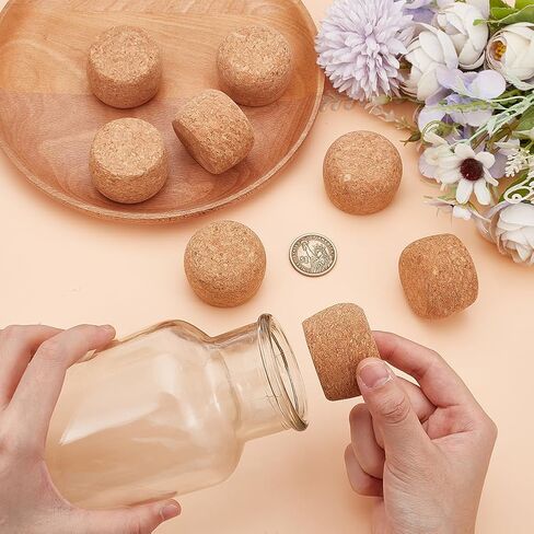 OLYCRAFT 8Pcs Wooden Cork Stoppers 1.3~1.5 Inch Cork Bottle Stoppers Wooden Tapered Cork Wood Corks Lids Replacement Bottle Stopper Cork for Wide Mouth Bottle Glass Bottle Accessories - 1 Inch Thick in Kuwait
