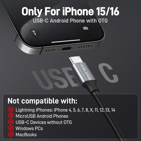 Endoscope Camera with Light for iPhone, Teslong USB-C Borescope Inspection Camera with 8 LED Lights, 10FT Flexible Waterproof Snake Camera Scope, Fiber Optic Cam for iOS Android Phone-No WiFi Required in Kuwait