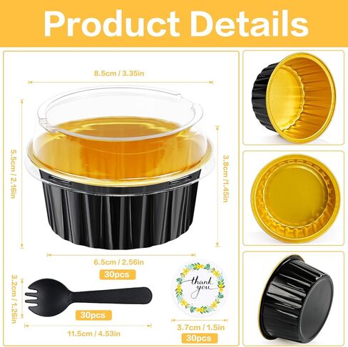 30pcs أحواض كعكة صغيرة مع أغطية رقائق الألومنيوم ، 5 أوقية قابلة للتخلص من المقاليات المصغرة مع الأغطية والملاعق ، فطيرة الخبز الصغيرة علب فطيرة الكعك الحاويات من أجل الطرف الوردي جولة in Kuwait
