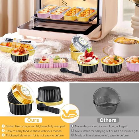 30pcs أحواض كعكة صغيرة مع أغطية رقائق الألومنيوم ، 5 أوقية قابلة للتخلص من المقاليات المصغرة مع الأغطية والملاعق ، فطيرة الخبز الصغيرة علب فطيرة الكعك الحاويات من أجل الطرف الوردي جولة in Kuwait