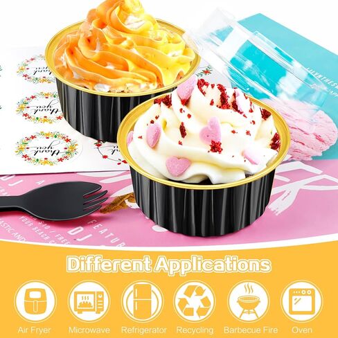 30pcs أحواض كعكة صغيرة مع أغطية رقائق الألومنيوم ، 5 أوقية قابلة للتخلص من المقاليات المصغرة مع الأغطية والملاعق ، فطيرة الخبز الصغيرة علب فطيرة الكعك الحاويات من أجل الطرف الوردي جولة in Kuwait