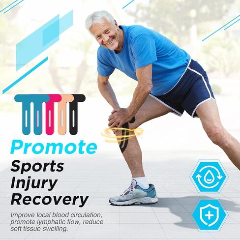 OK TAPE TAPE NYLON NYLONIGY TAPE للركبة ، 10 أجهزة كمبيوتر تمتد على أربع أشرطة مسبقة ، شريط رياضي لدعم الركبة والاستقرار ، التنفس ونقص الحساسية ، الأسود in Kuwait