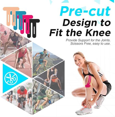 OK TAPE TAPE NYLON NYLONIGY TAPE للركبة ، 10 أجهزة كمبيوتر تمتد على أربع أشرطة مسبقة ، شريط رياضي لدعم الركبة والاستقرار ، التنفس ونقص الحساسية ، الأسود in Kuwait