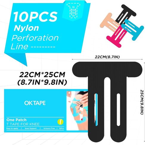OK TAPE TAPE NYLON NYLONIGY TAPE للركبة ، 10 أجهزة كمبيوتر تمتد على أربع أشرطة مسبقة ، شريط رياضي لدعم الركبة والاستقرار ، التنفس ونقص الحساسية ، الأسود in Kuwait