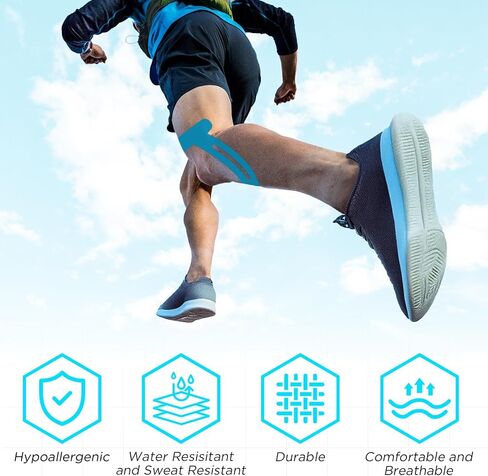 OK TAPE TAPE NYLON NYLONIGY TAPE للركبة ، 10 أجهزة كمبيوتر تمتد على أربع أشرطة مسبقة ، شريط رياضي لدعم الركبة والاستقرار ، التنفس ونقص الحساسية ، الأسود in Kuwait