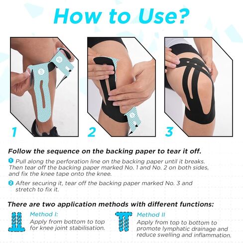 OK TAPE TAPE NYLON NYLONIGY TAPE للركبة ، 10 أجهزة كمبيوتر تمتد على أربع أشرطة مسبقة ، شريط رياضي لدعم الركبة والاستقرار ، التنفس ونقص الحساسية ، الأسود in Kuwait