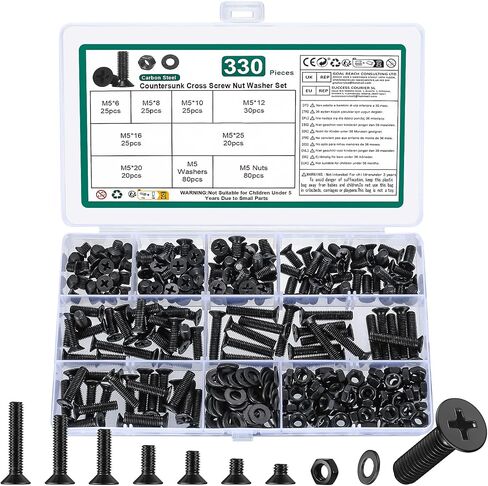 330 PCS M5 Procks and Nuts مجموعة ، مسامير M5 Countersunk وتشكيلات المكسر in Kuwait