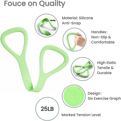 Figure 8 Resistance Band with Handles - 25lb Silicone Exercise Bands for Physical Therapy, Home Gym, Arm Back Shoulder Chest Workout - Portable Fitness Stretch Equipment for Women & Men in Saudi Arabia