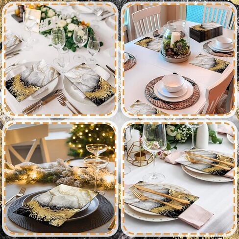 Geyoga 200 Pcs Marble Guest Napkins 2 Ply Disposable Guest Bathroom Paper Napkins Black Gold Marbleized Hand Towels for Home Bathroom Kitchen Table Decor (Black Gold) in Saudi Arabia