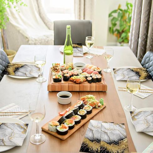 Geyoga 200 Pcs Marble Guest Napkins 2 Ply Disposable Guest Bathroom Paper Napkins Black Gold Marbleized Hand Towels for Home Bathroom Kitchen Table Decor (Black Gold) in Saudi Arabia