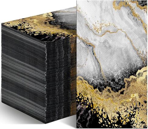 Geyoga 200 Pcs Marble Guest Napkins 2 Ply Disposable Guest Bathroom Paper Napkins Black Gold Marbleized Hand Towels for Home Bathroom Kitchen Table Decor (Black Gold) in Saudi Arabia