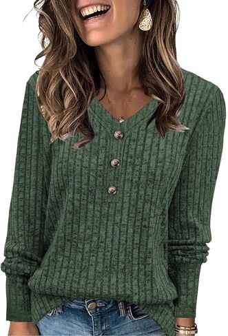 Womens Sweaters Long Sleeve Shirts 2025 Fall Fashion V Neck Sweatshirts Dressy Casual Tunic Tops Winter Clothes in Kuwait