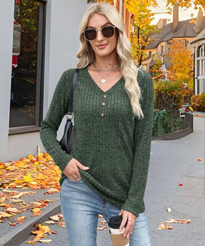 Womens Sweaters Long Sleeve Shirts 2025 Fall Fashion V Neck Sweatshirts Dressy Casual Tunic Tops Winter Clothes in Kuwait