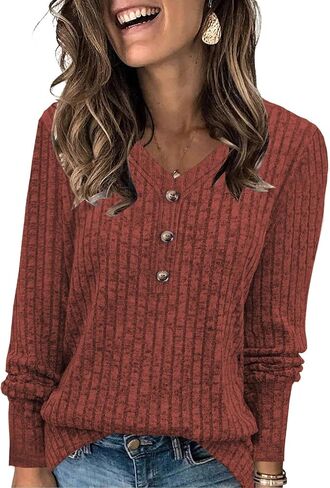 Womens Sweaters Long Sleeve Shirts 2025 Fall Fashion V Neck Sweatshirts Dressy Casual Tunic Tops Winter Clothes in Kuwait